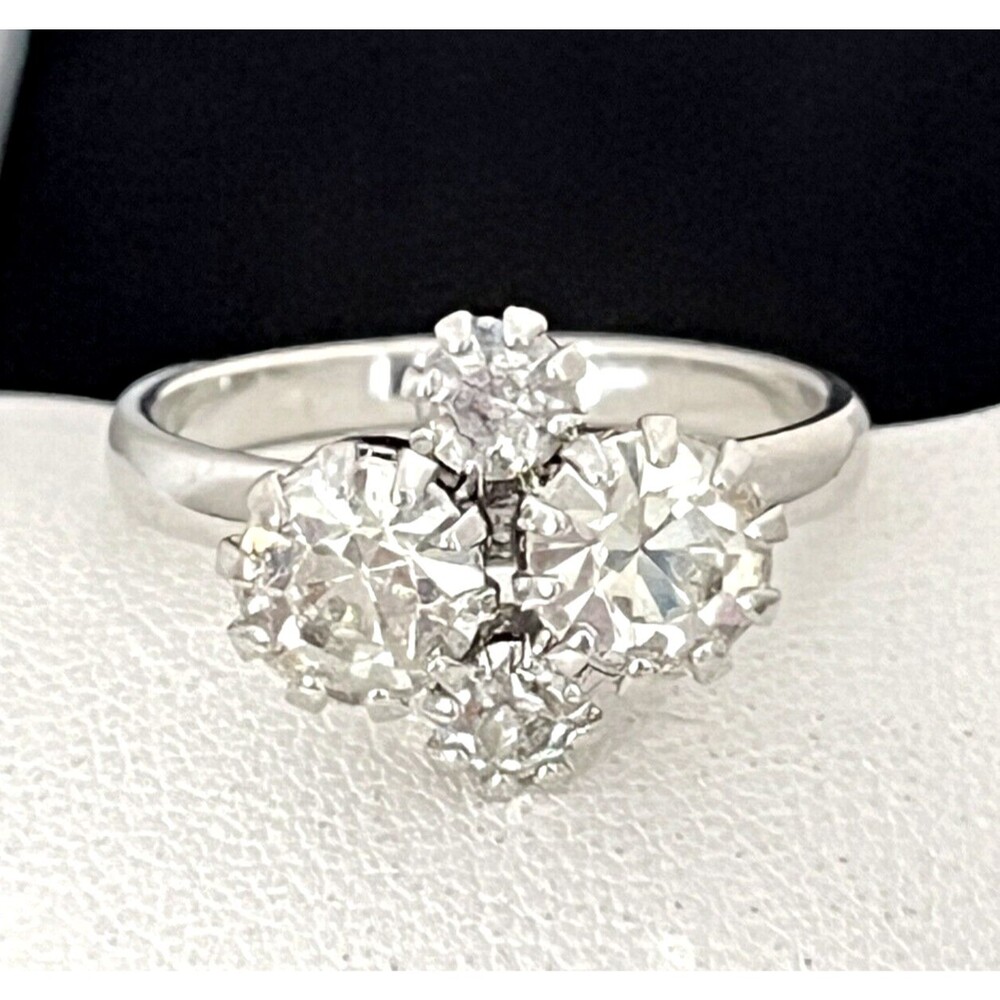Vintage 1960s Costume Ring Silver Tone Rhinestones Mid Century Modern - 4J